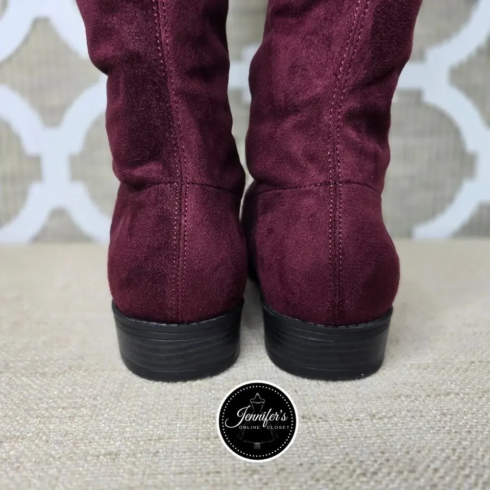 Unisa Women's Dark Red Unadivan Over the Knee Faux Suede Boots Size 8M